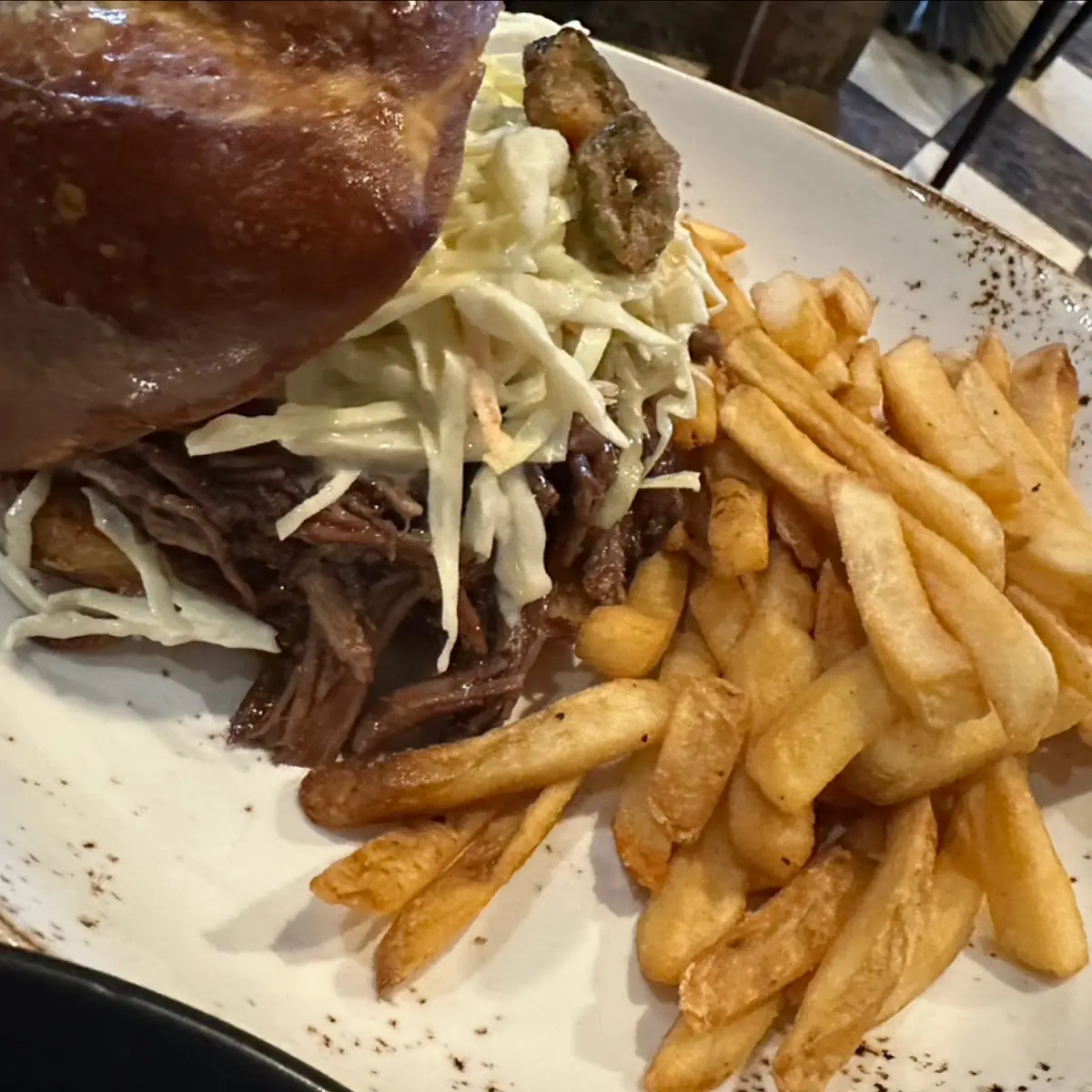 Pulled Pork Sandwich and Fries