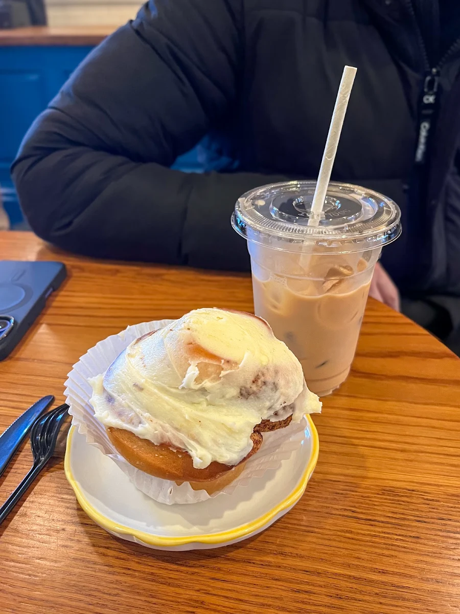 Iced Chai and Cinnamon Roll