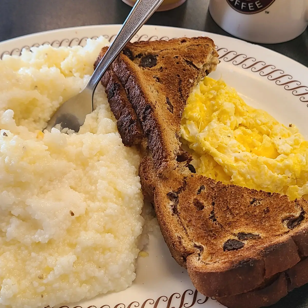 Cheese Grits and Eggs w Raisin Toast