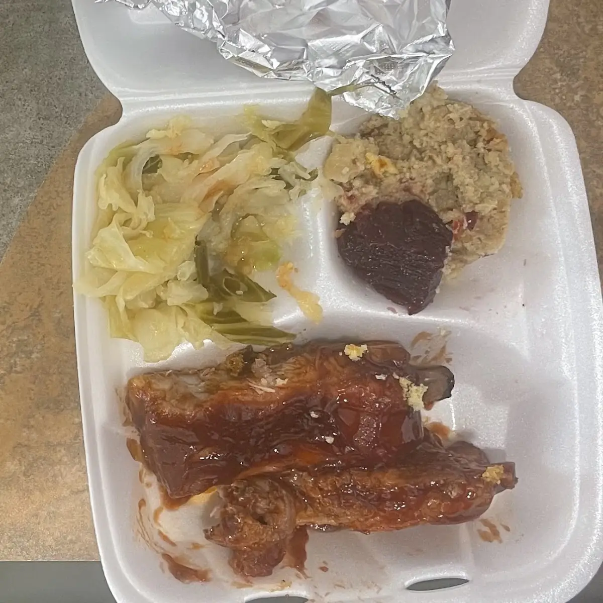 BBQ Ribs Cabbage and Dressing