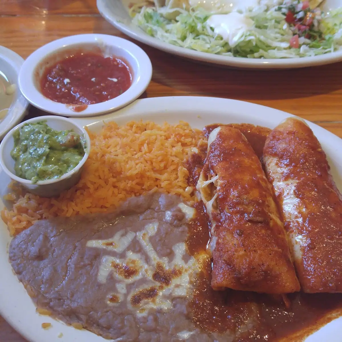 One Crispy Taco One Enchilada Rice and Beans