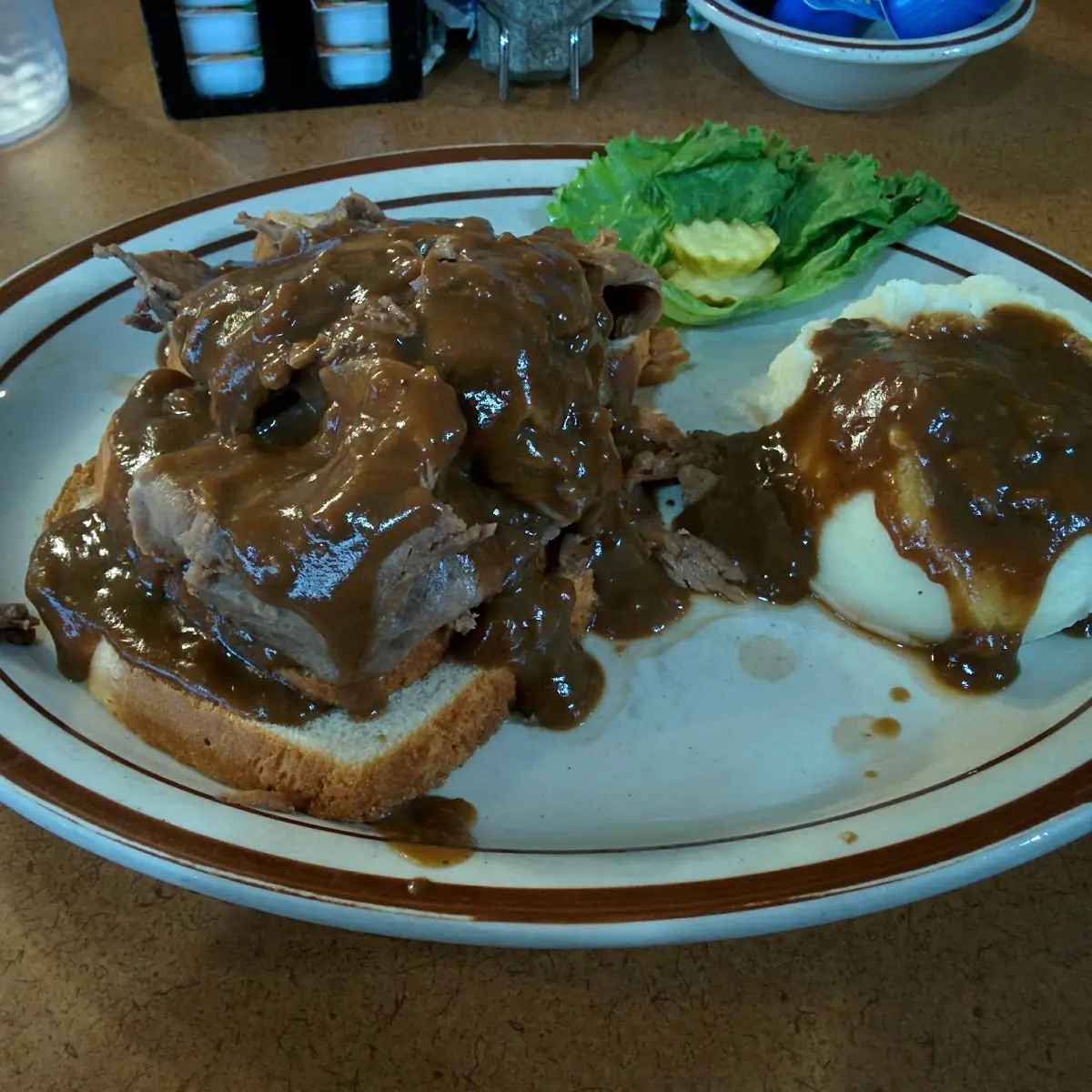 Open Faced Roast Beef and Mashed Potatoes