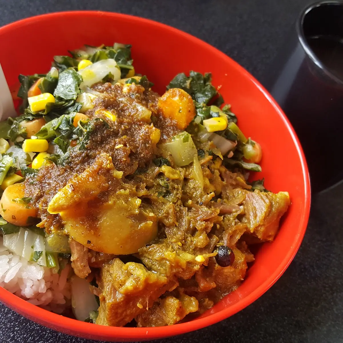 Curry Goat w Collard Greens