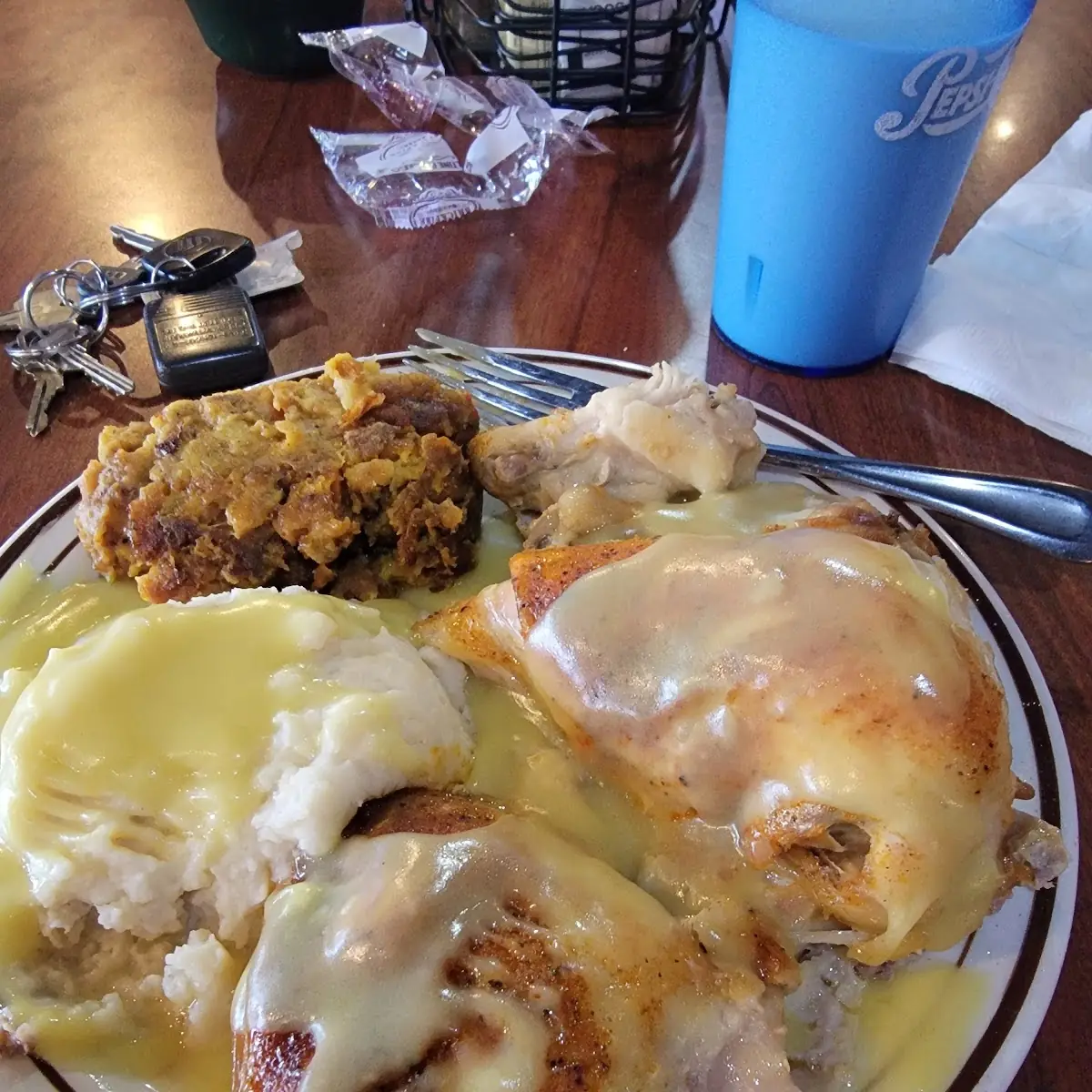 Baked Chicken with Stuffing and Mashed Potatoes