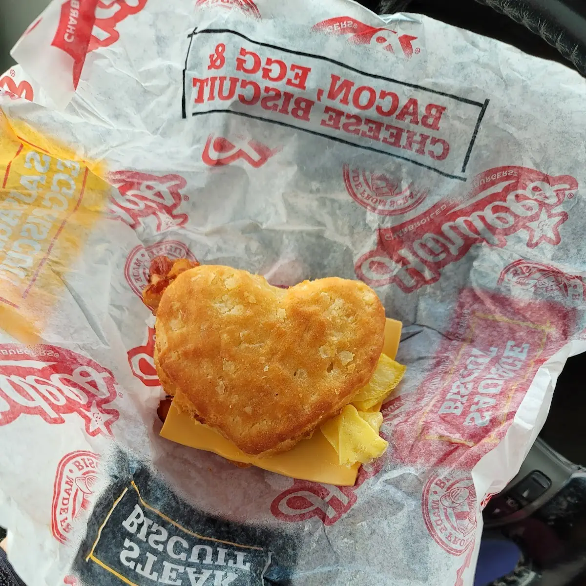 Bacon Egg and Cheese Biscuit in a Heart Shape