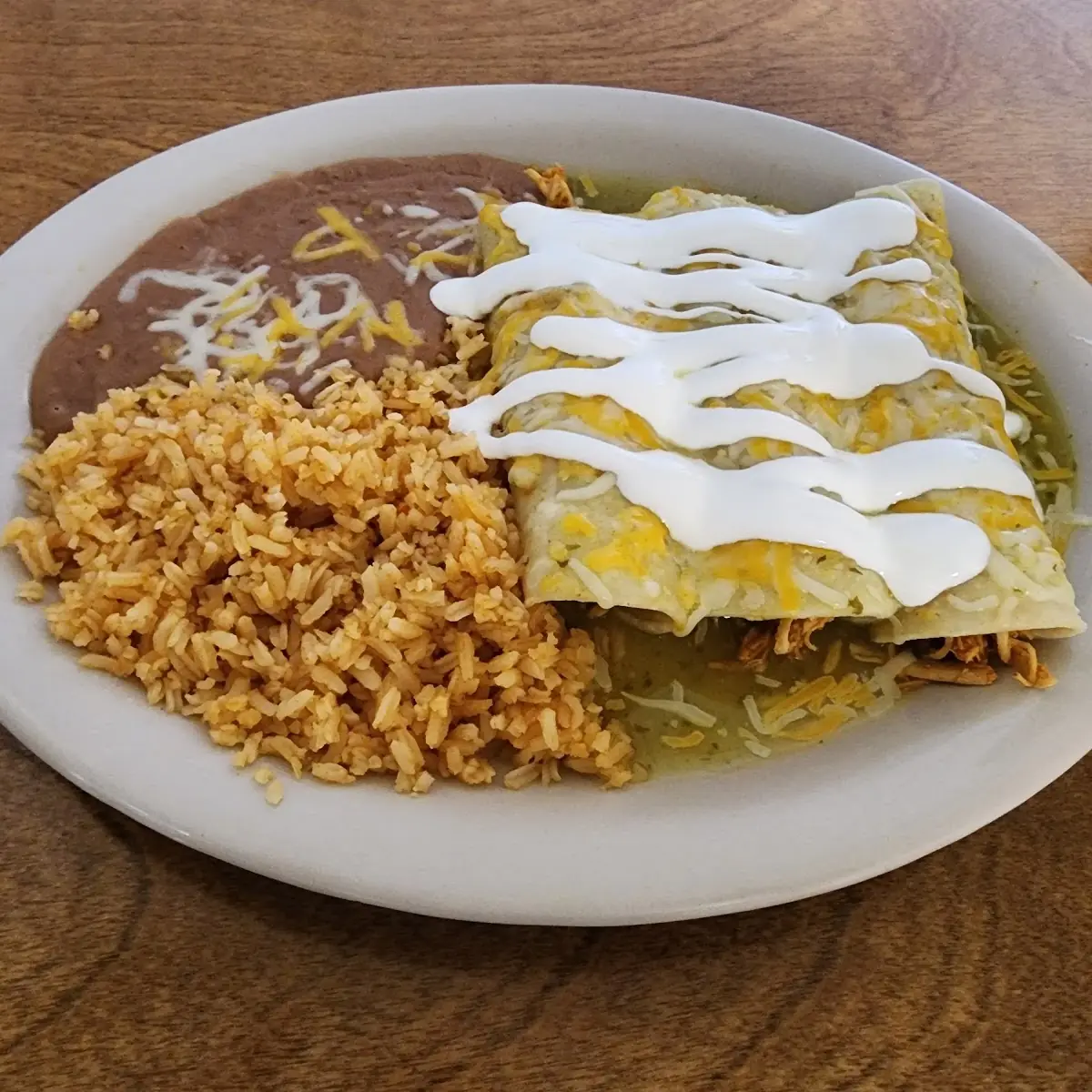 One Enchilada with Rice and Beans