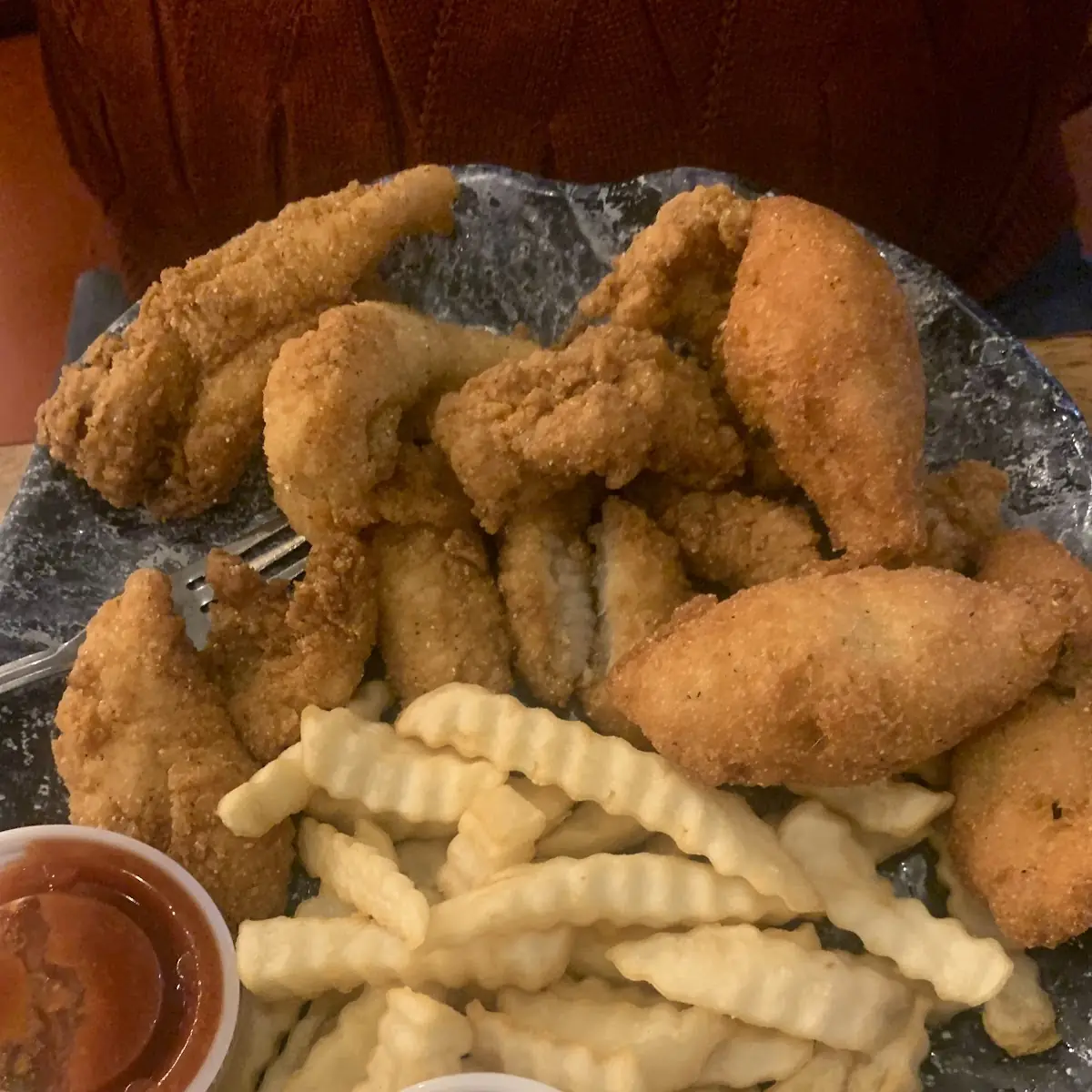 Fried Catfish with Fries and Hush Puppies