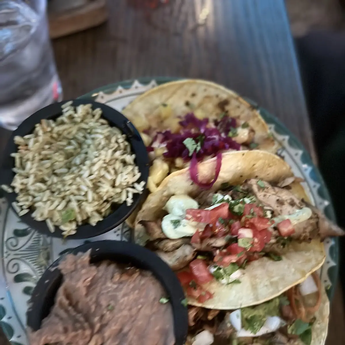 Steak Tacos Rice and Refried Beans