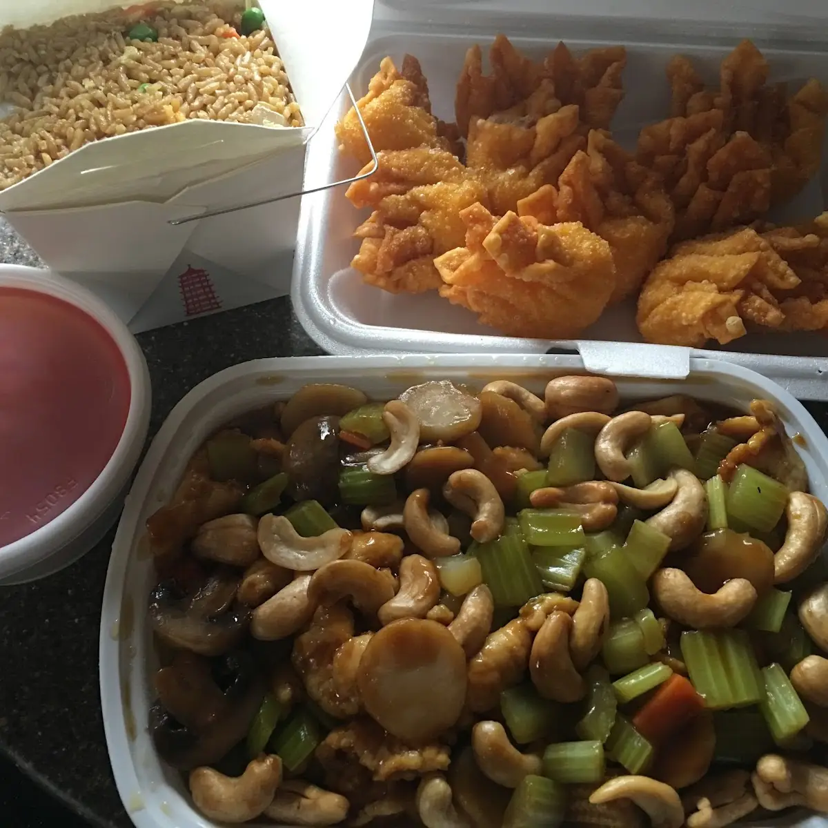 Cashew Chicken and Crab Rangoon