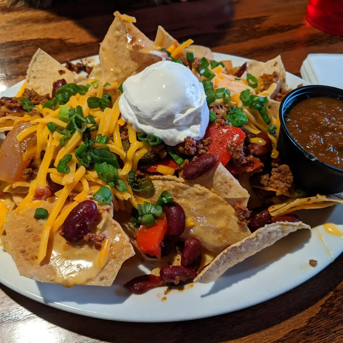 Chicken Nachos with Salsa and Sour Cream