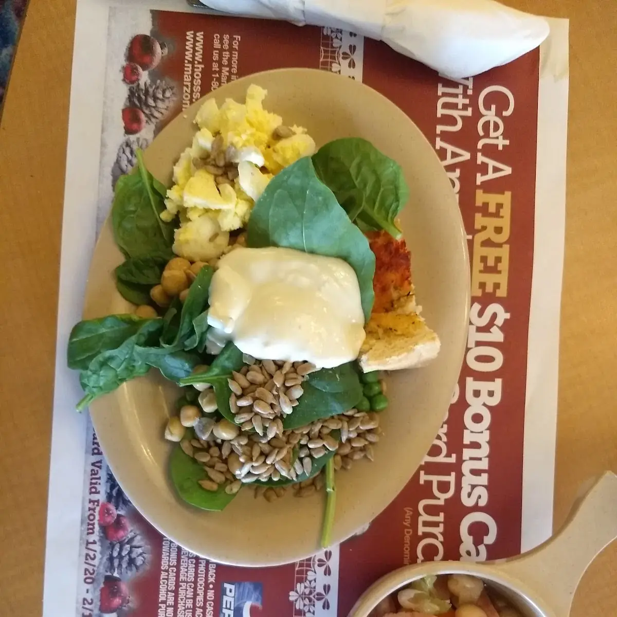 Salad Bar Spinach Sunflower Seeds Eggs with Blue Cheese