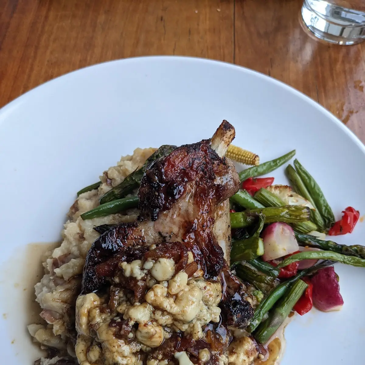 Coffee Rubbed Pork Chop with Candy Bacon