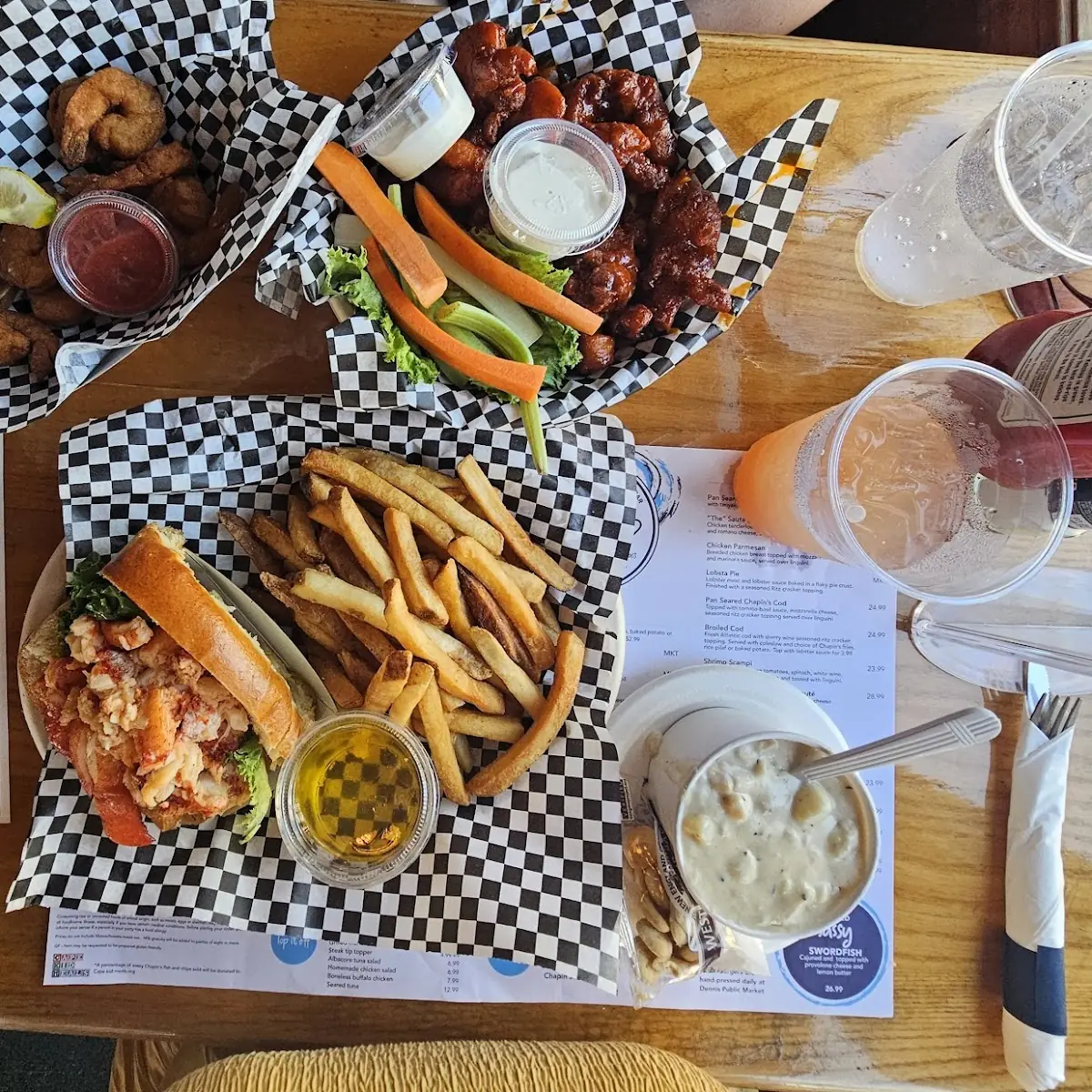 Boneless Wings Fried Shrimp Clam Chowder Lobster Roll