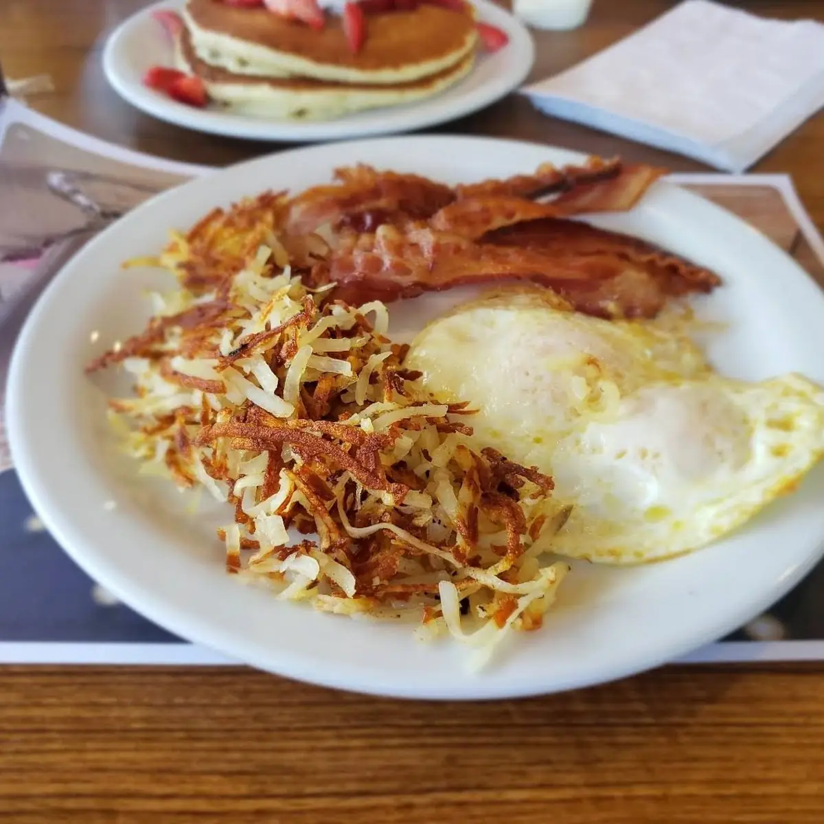 Hash Browns Scrambled Eggs and Bacon Strips