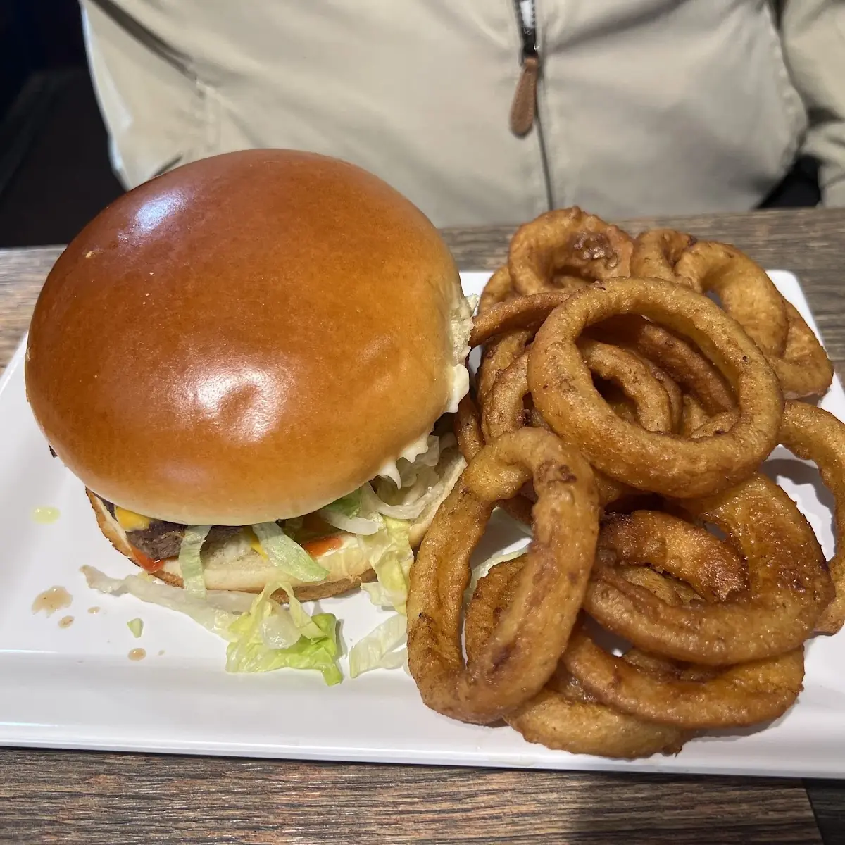 Hamburger and Onion Rings