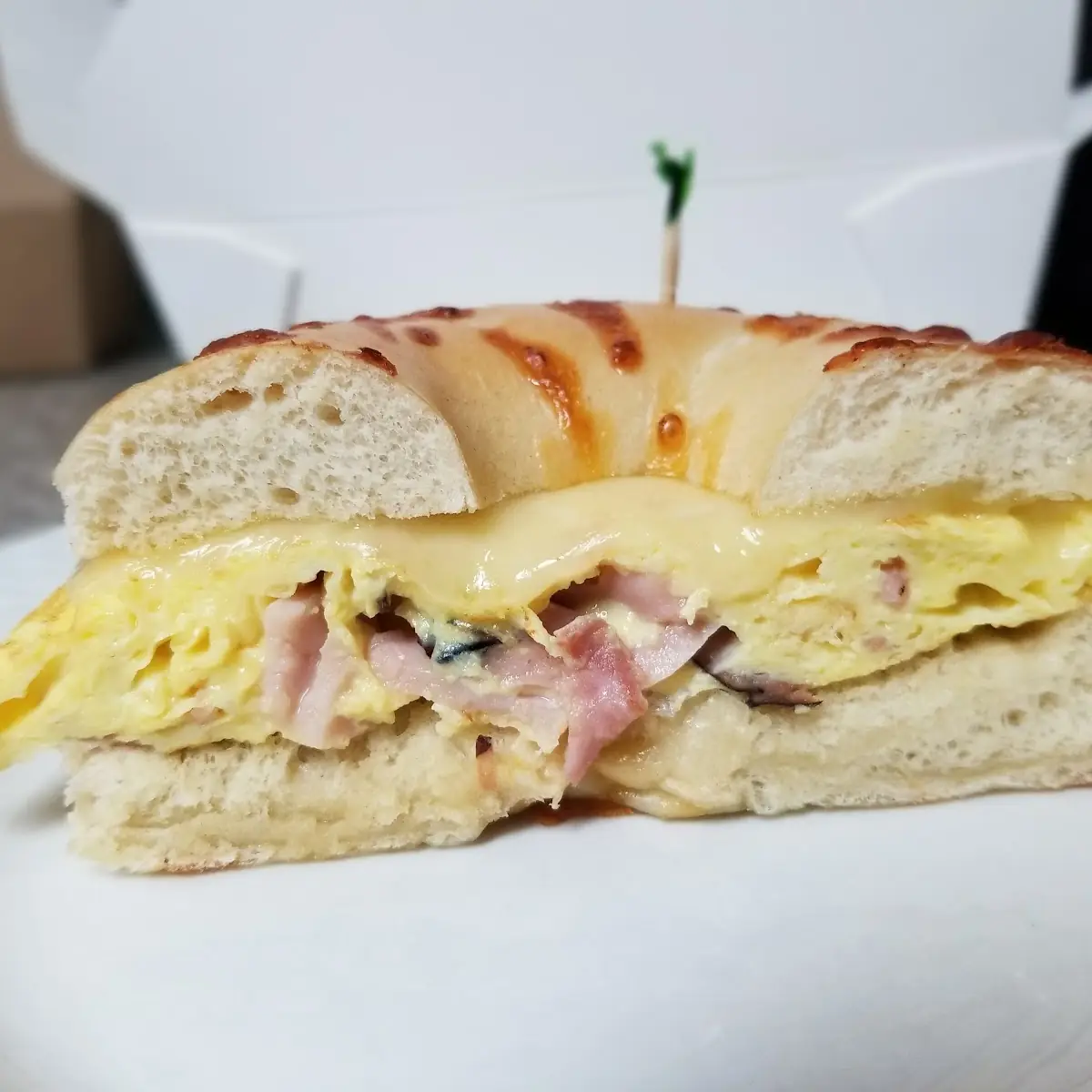 Ham Egg and Cheese Breakfast Bagel Sandwich