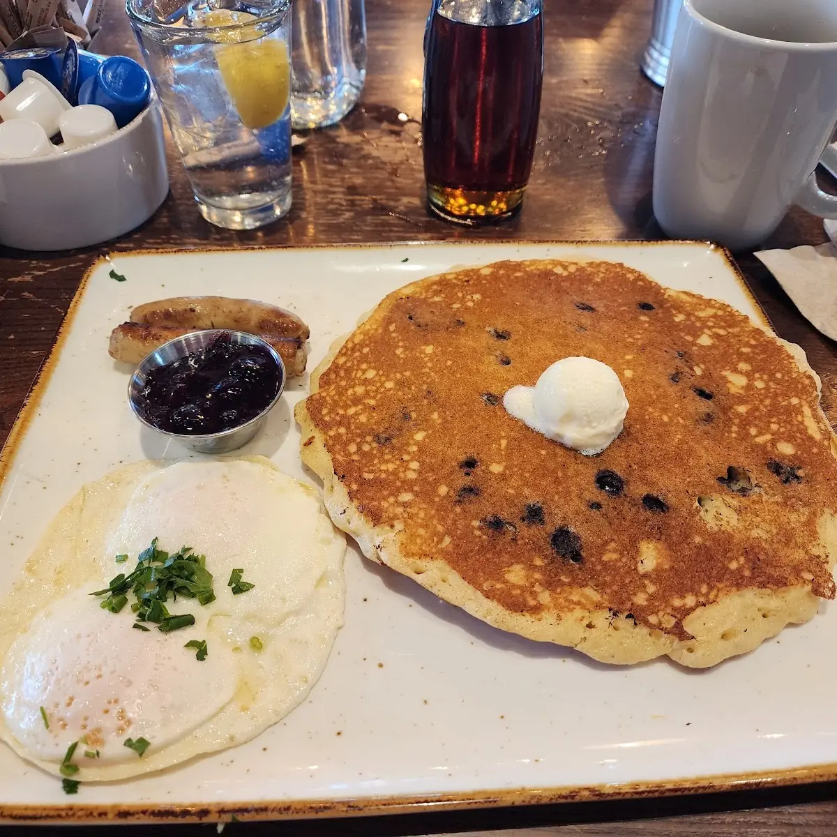 Blueberry Pancakes and Eggs
