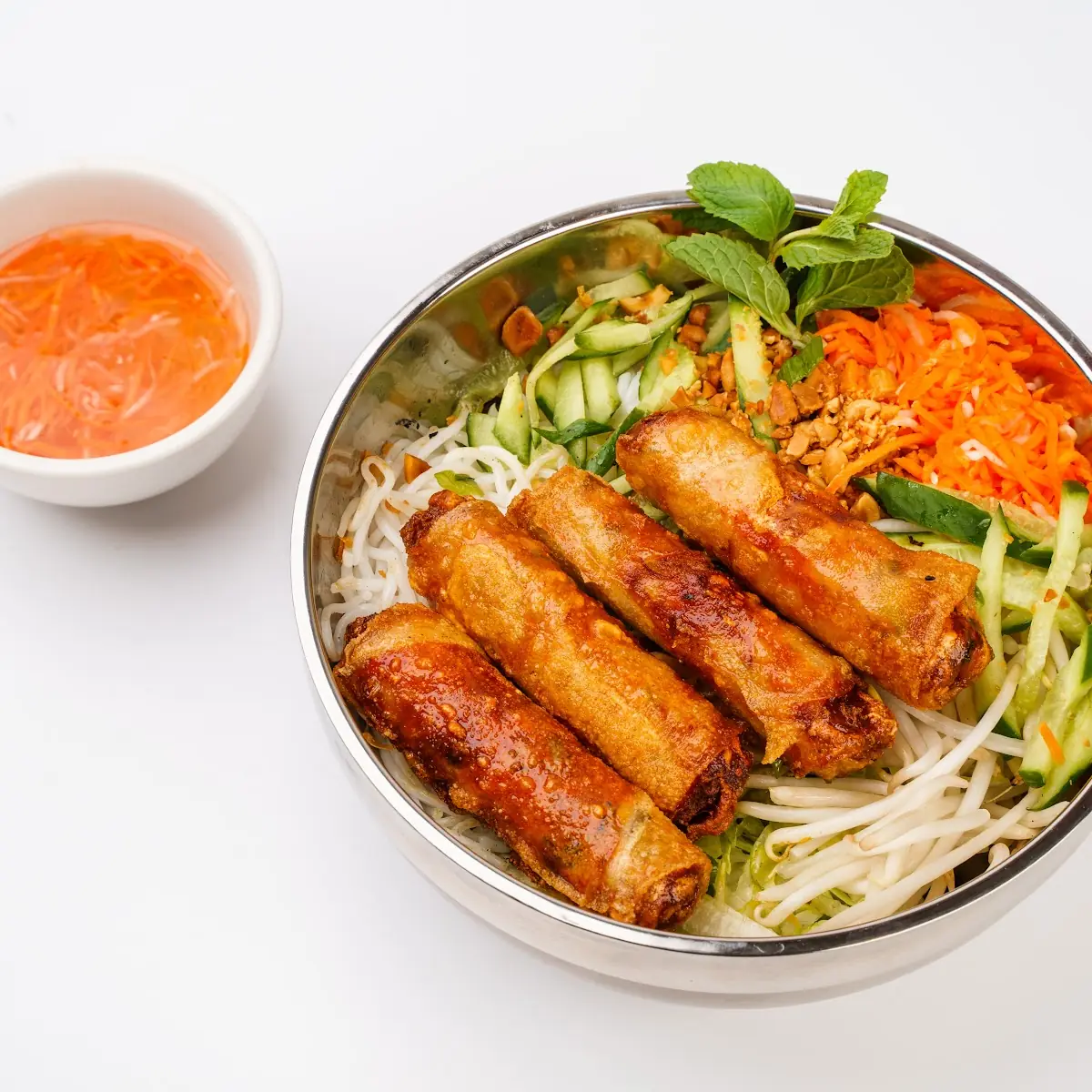Pork Vermicelli Noodle Bowl with Egg Roll