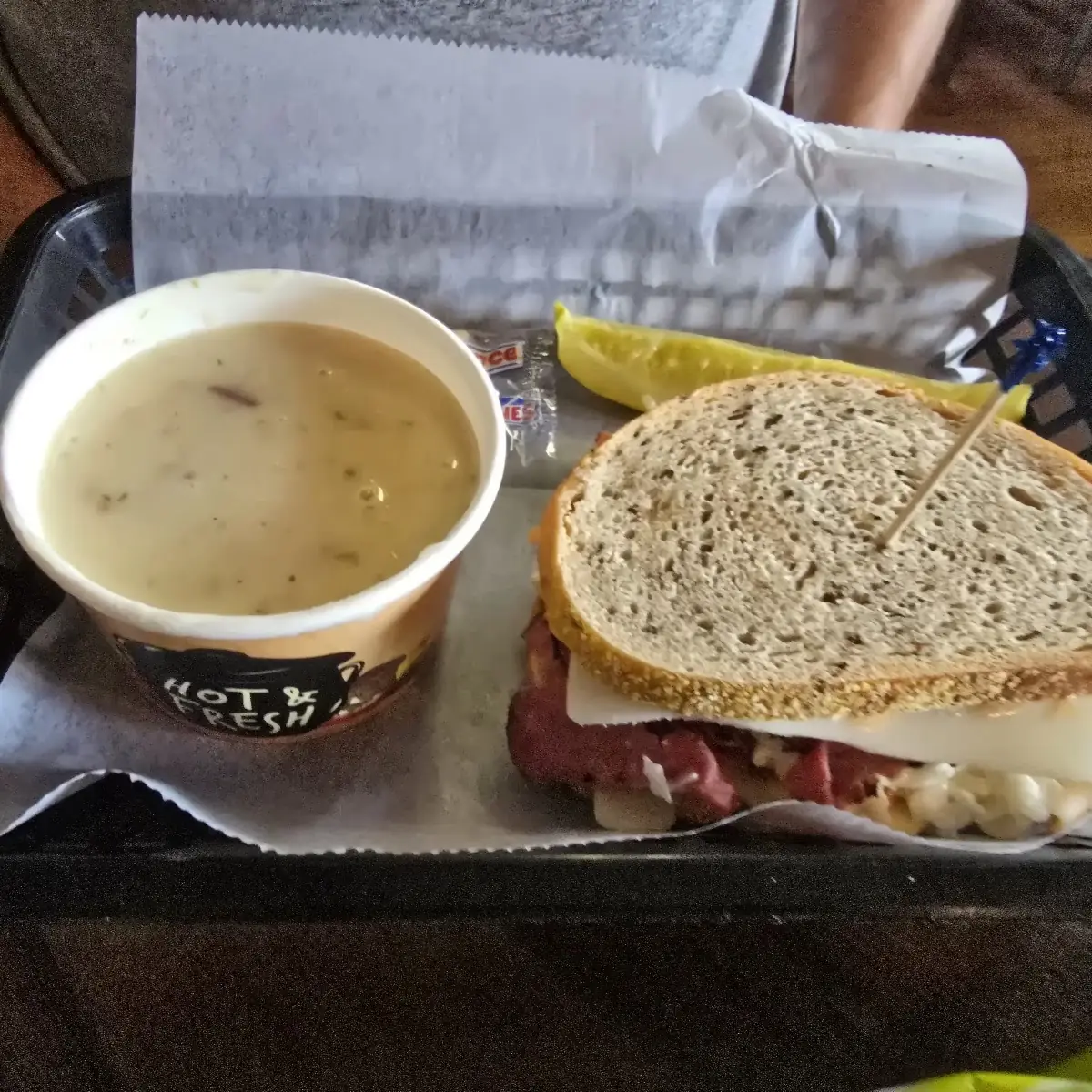 Pastrami Sandwich with Cream of Potato Soup