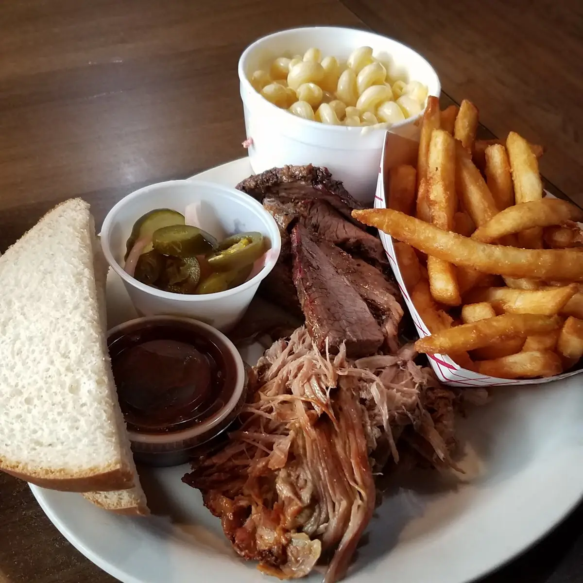 Pulled Pork Brisket Fries Mac Cheese