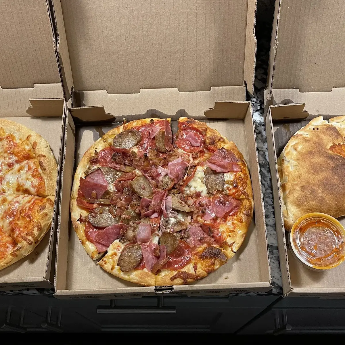 Cheese Pizza Meat Lovers Pizza