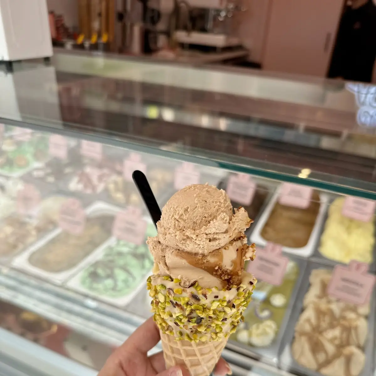 Chocolate and Pistachio Waffle Cone