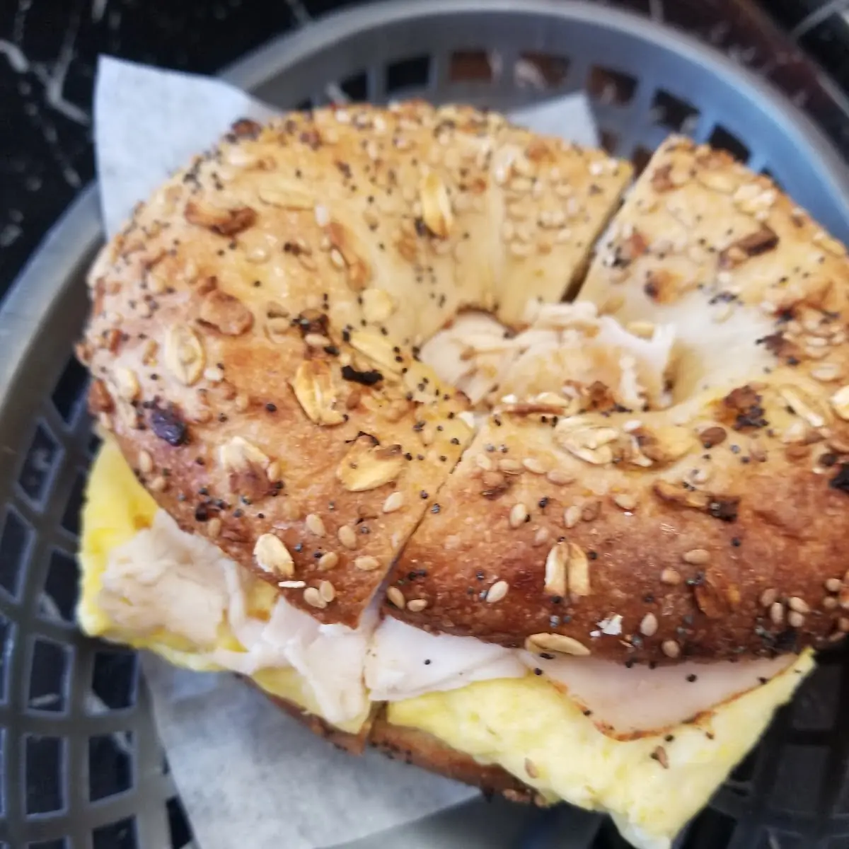 Breakfast Sandwich on Everything Bagel