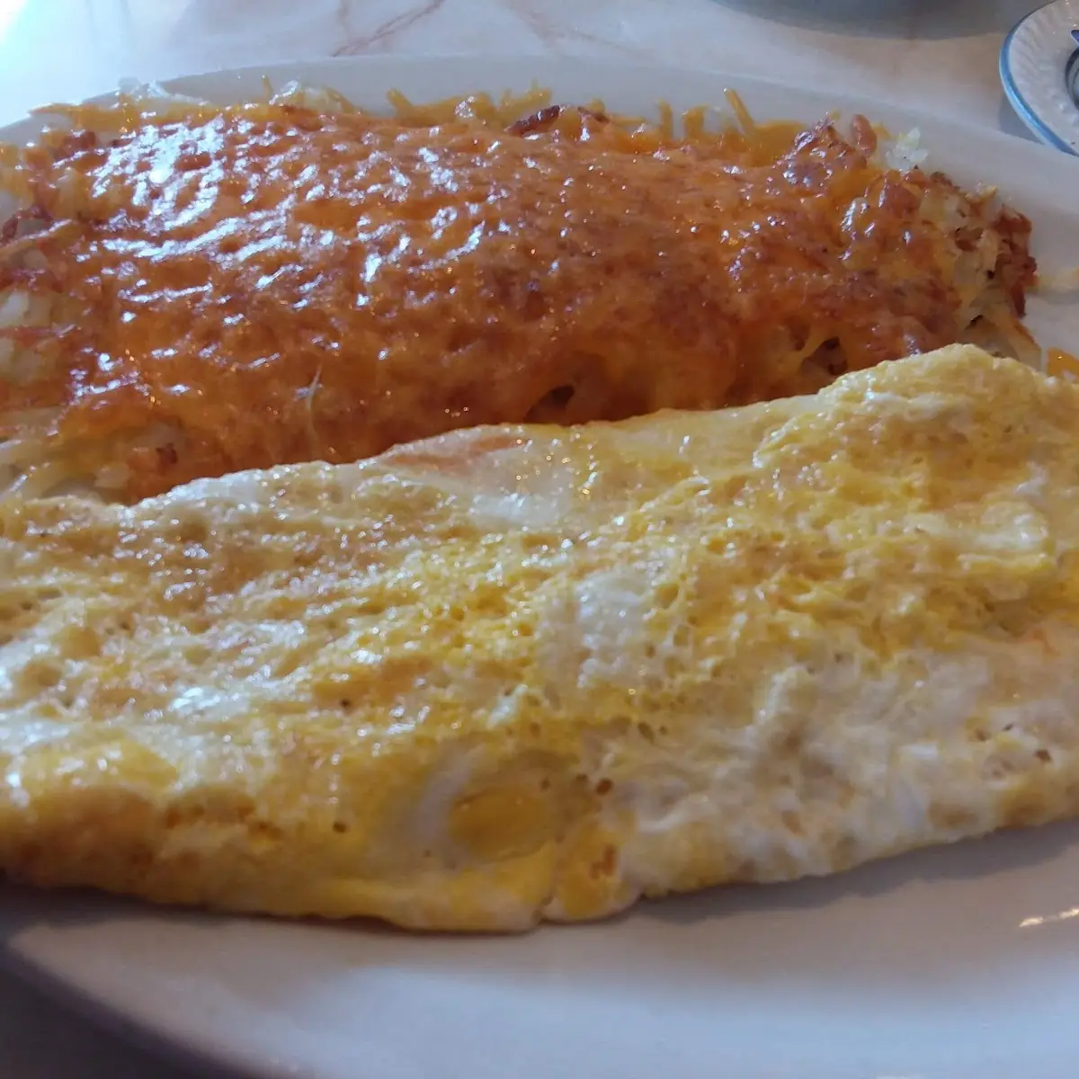 Omelette and Hash Brown Potatoes
