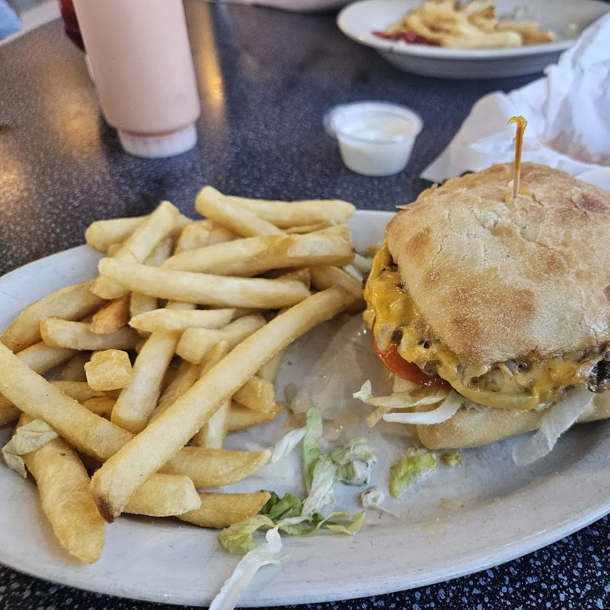 Elk Burger and Fries with Cheese