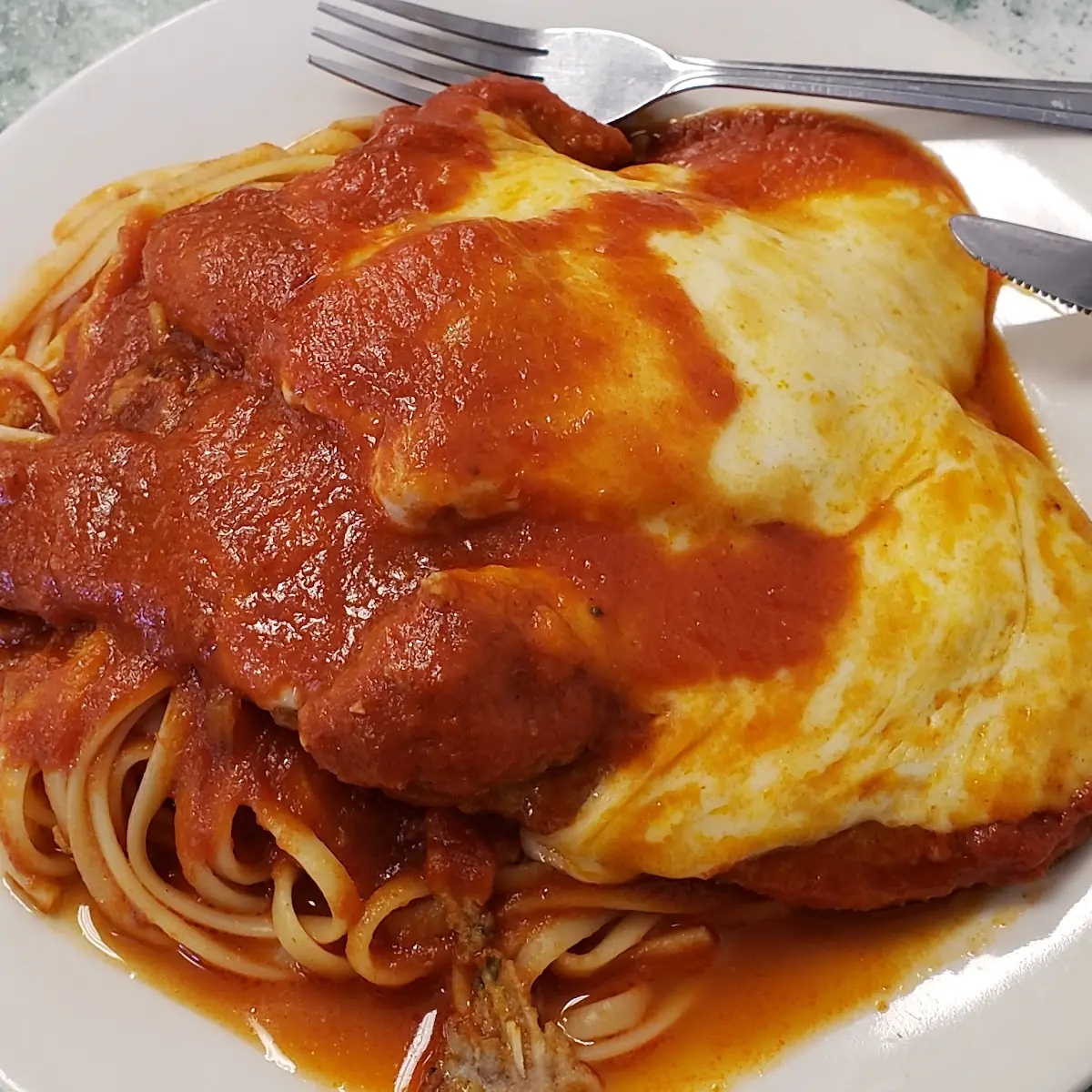 Chicken Parmesan with Linguini