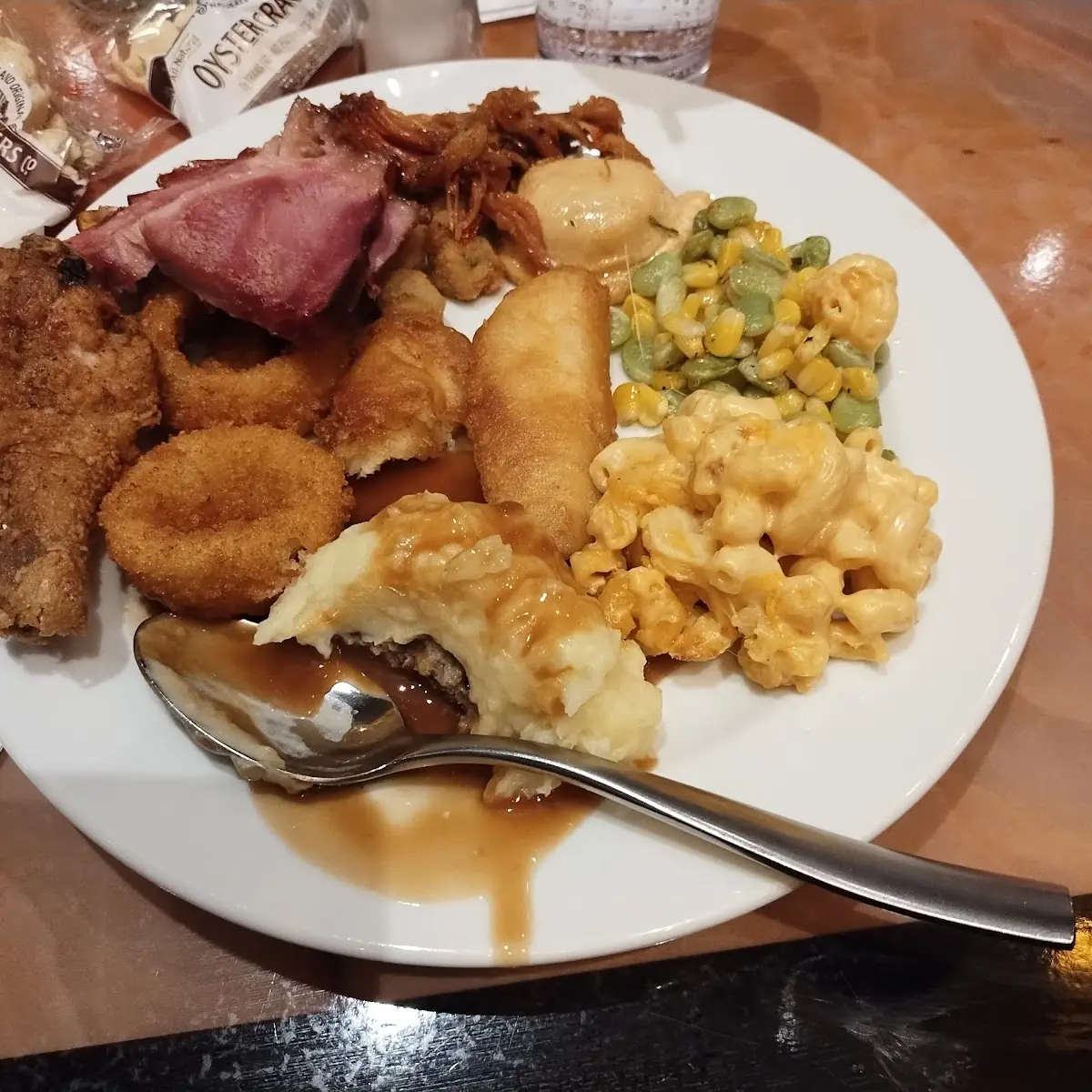 Chicken Onion Rings Macaroni and Cheese Perogies