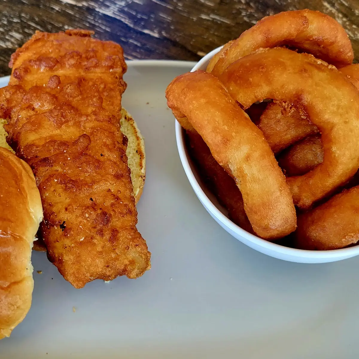 Fish Sandwich with Onion Rings