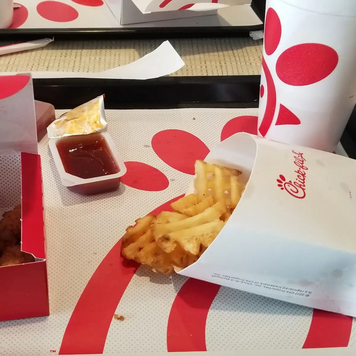 Chicken Nugget Waffle Fries and Drink