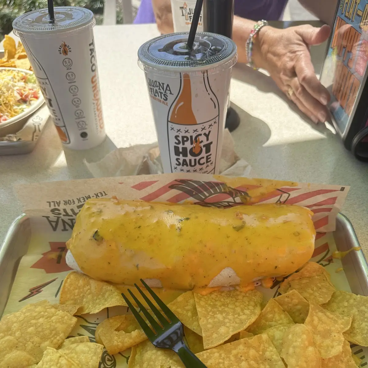 Beef Burrito with Queso and Chips