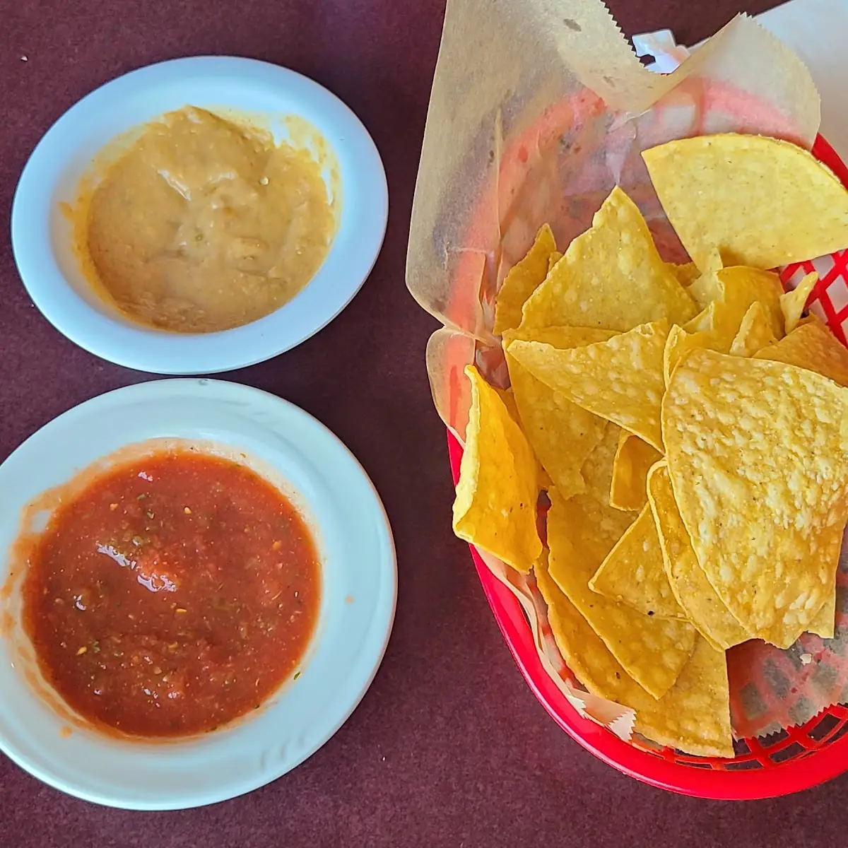 Chips Salsa and Bean Dip