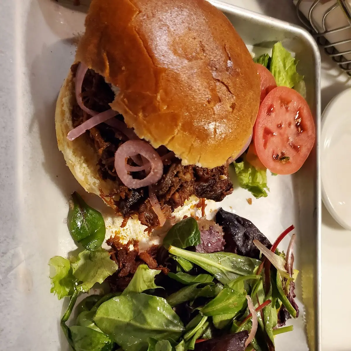 Pulled Pork Sandwich and Salad