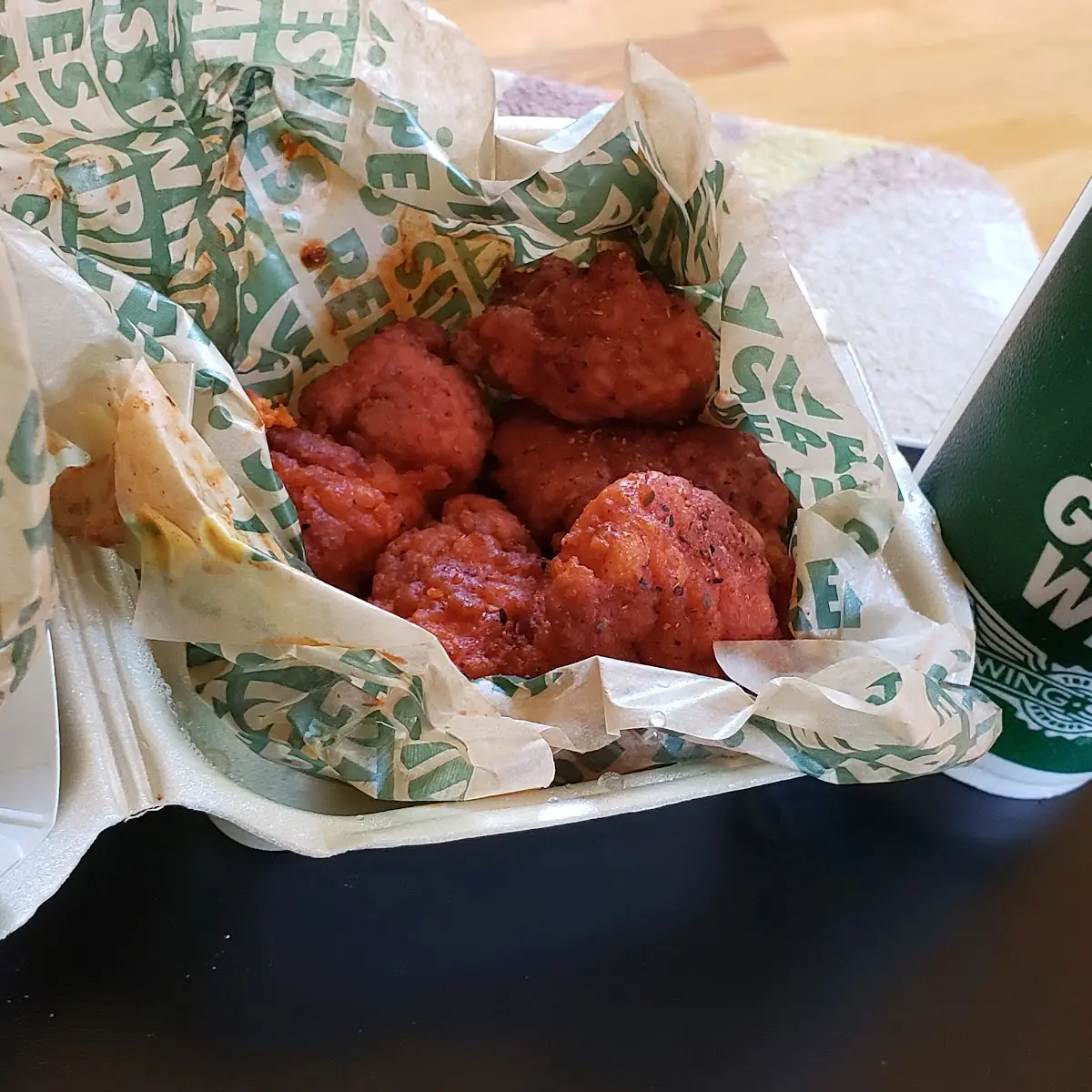 Cajun Boneless Chicken Wings with Carrots Stixs & Tea