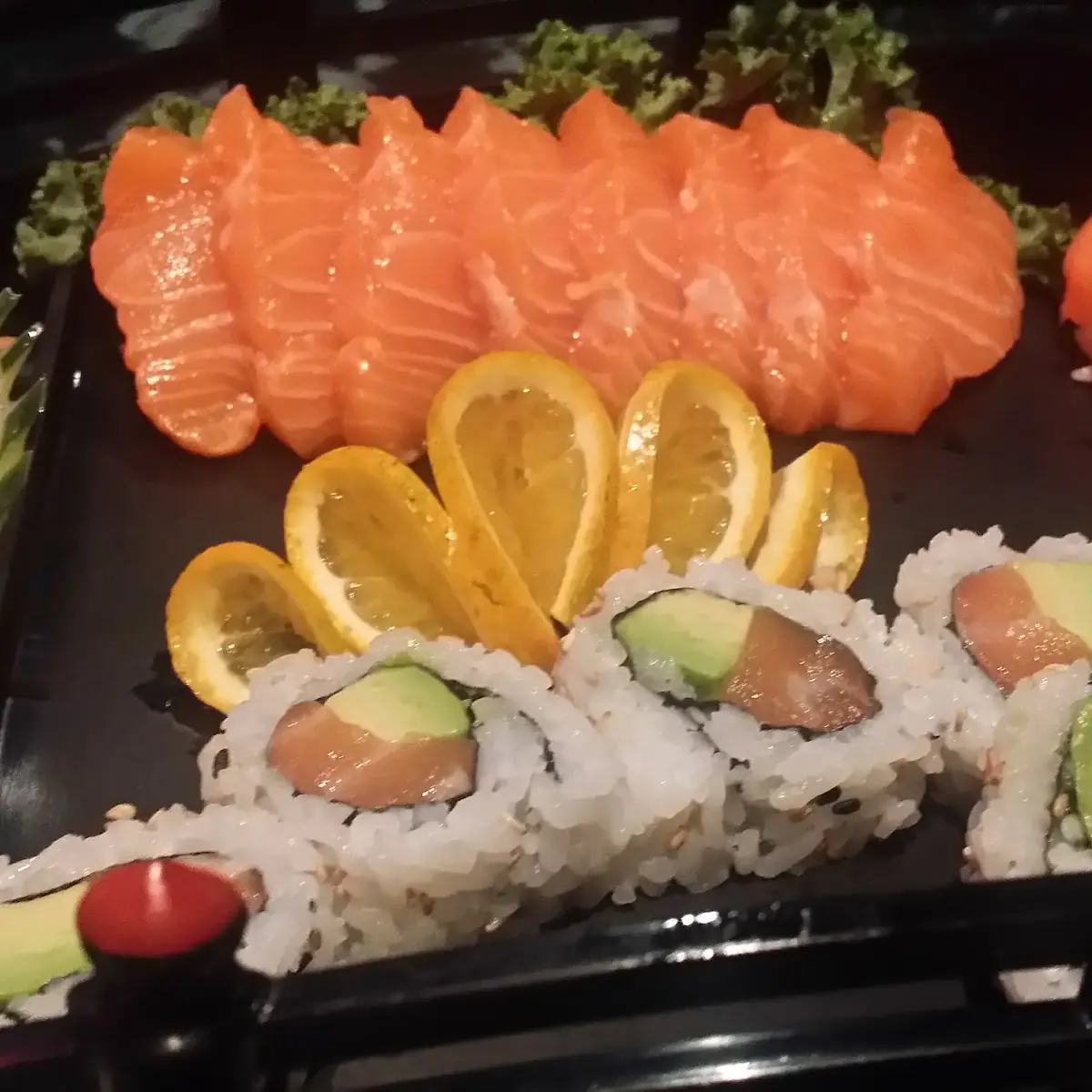 Salmon Sashimi and Salmon Avocado Roll