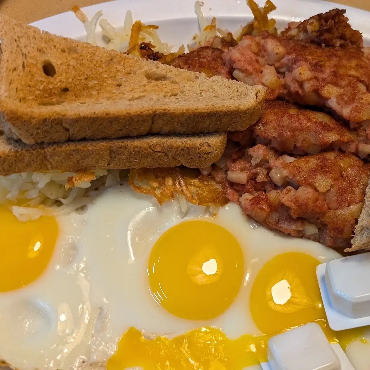 Corned Beef Hash and Eggs and Toast