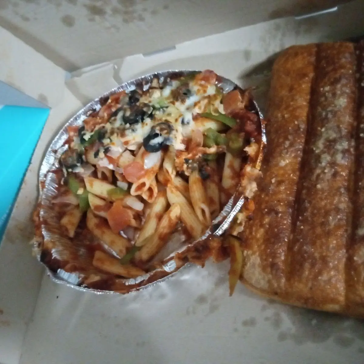 Veggie Pasta with Bread Sticks with Sauce