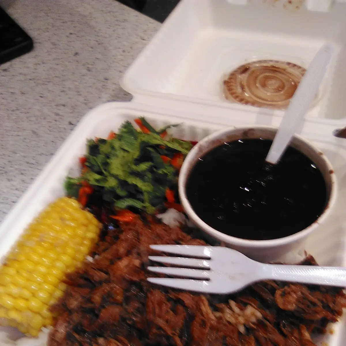 Pork Shoulder Roast Rice and Beans Also Salad