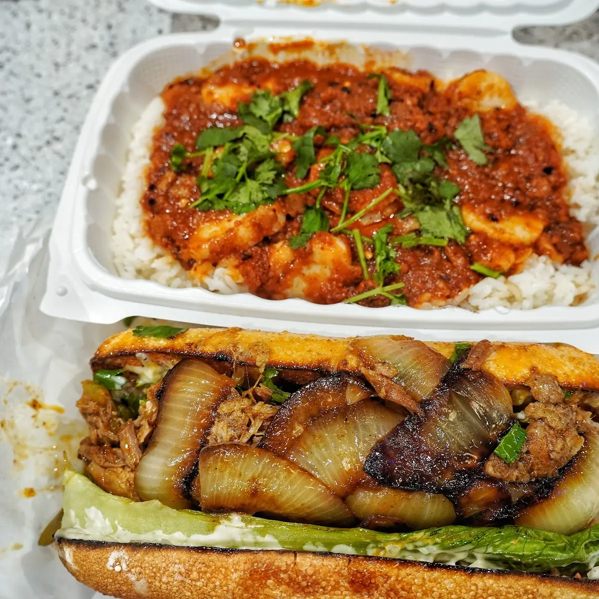 Roast Pork Sandwich and Scallop Red Rice