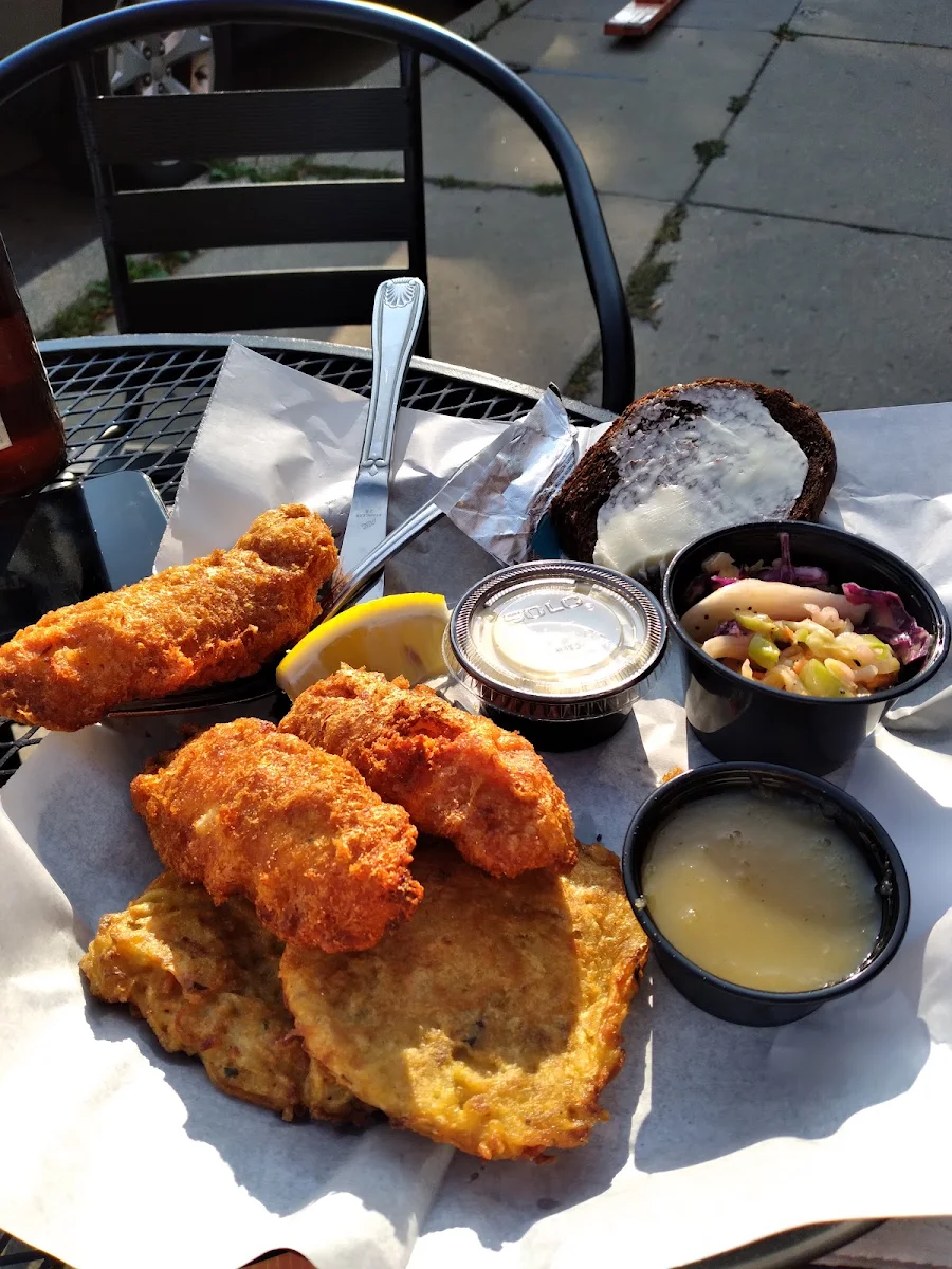 Crispy Breaded Pollock Fillets and Potato Pancakes
