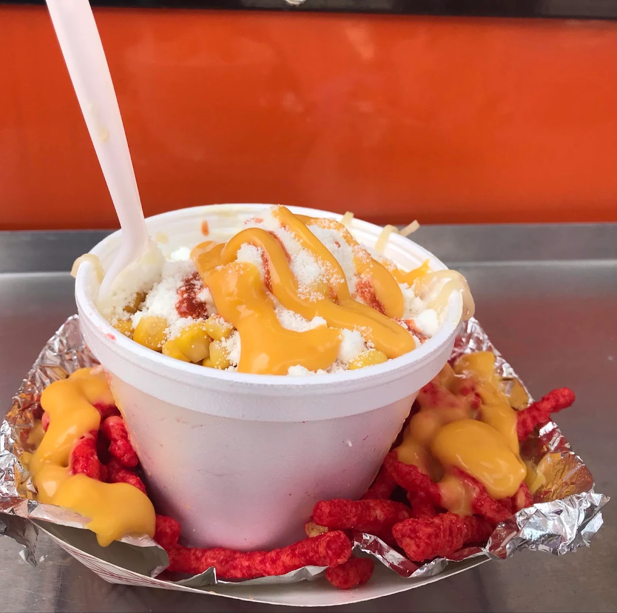 Corn in a Cup with Hot Cheetos