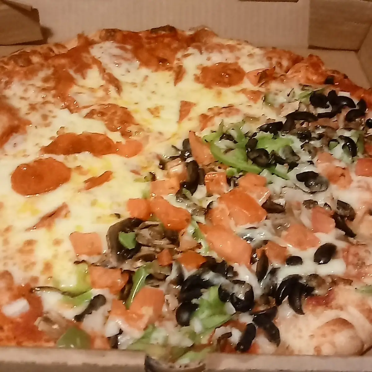 Half Veggie Half Pepperoni Pizza
