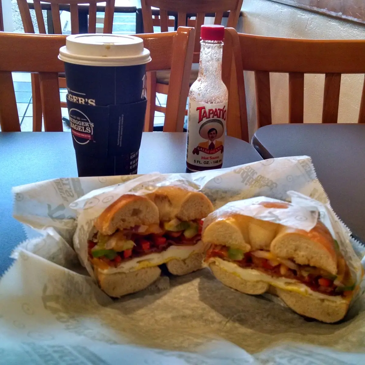 Western Egg Breakfast Sandwich and Hazelnut Coffee