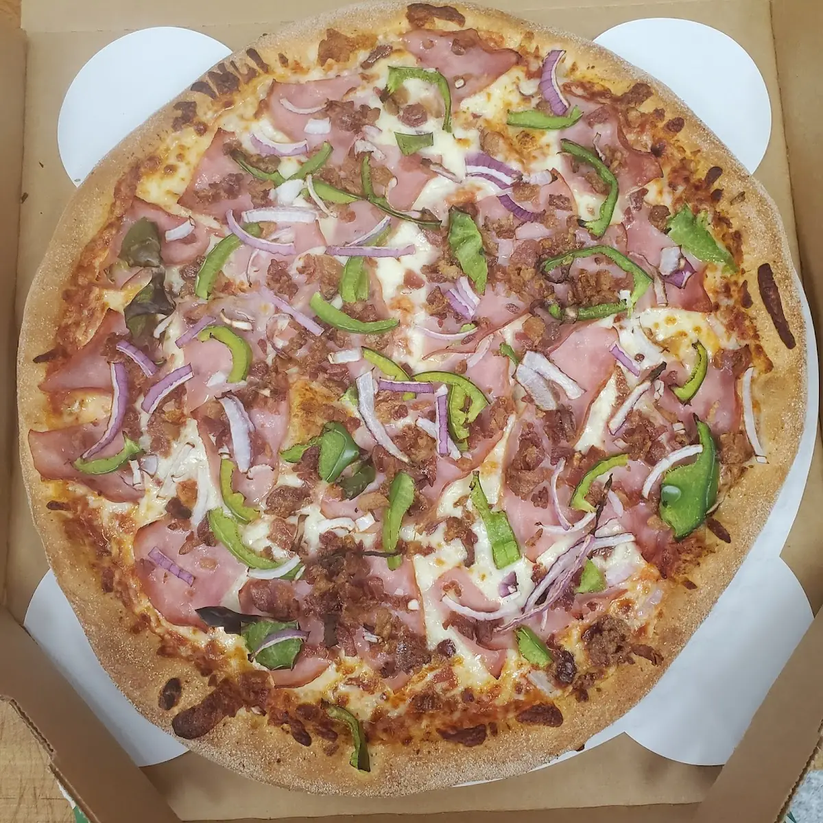 Large Pizza Bacon Ham Green Peppers Red Onions