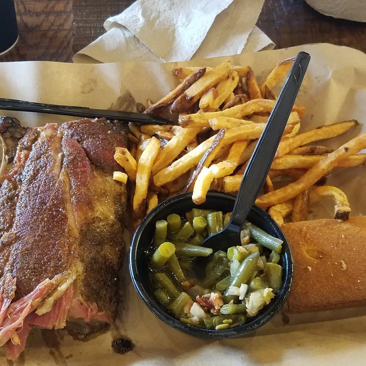 Baby Back Ribs Fries and Corn Bread