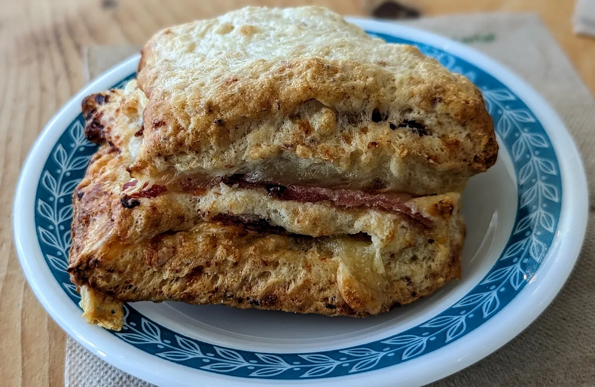 Layered Ham and Cheese Biscuit Sandwich