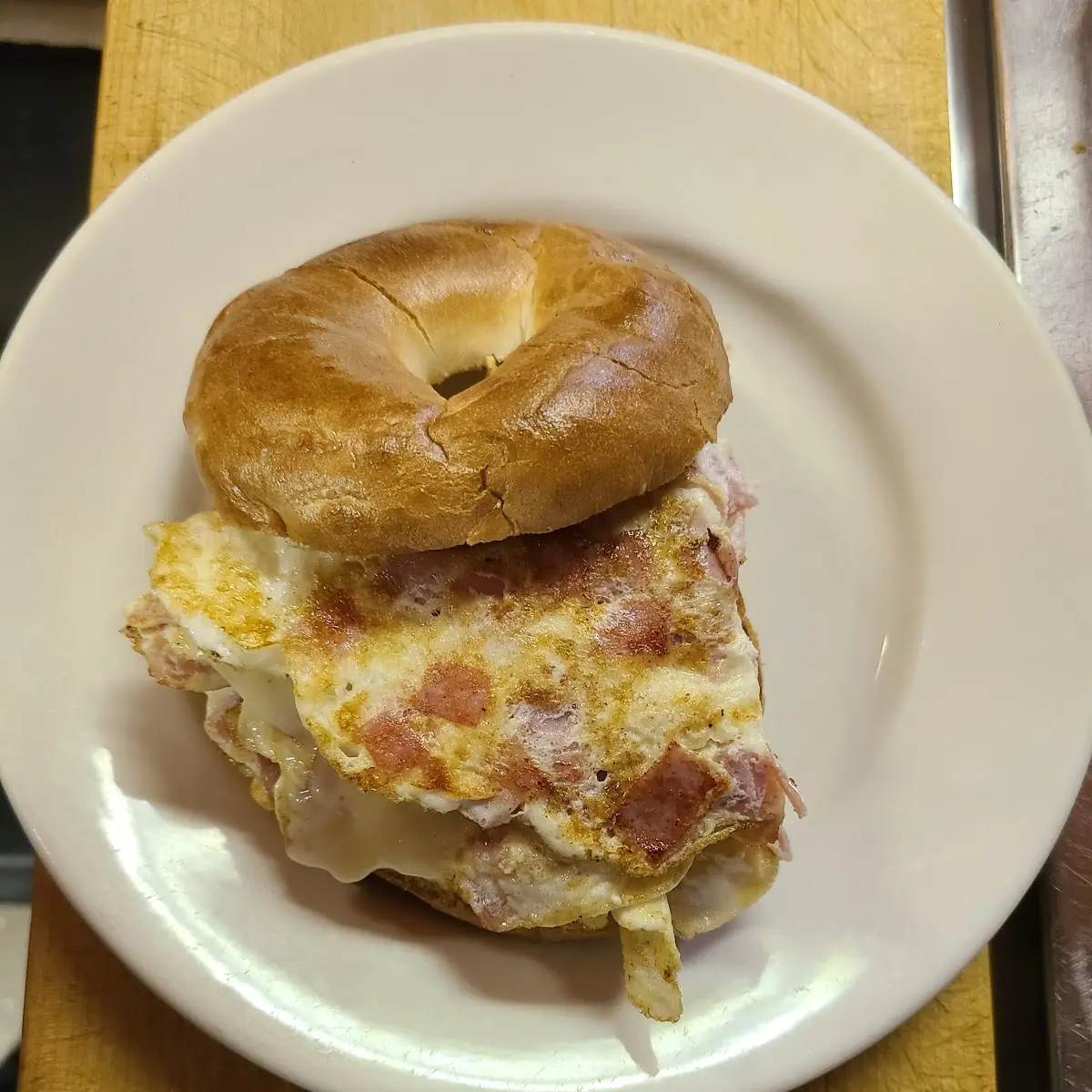 Egg Cheese Ham on a Bagel